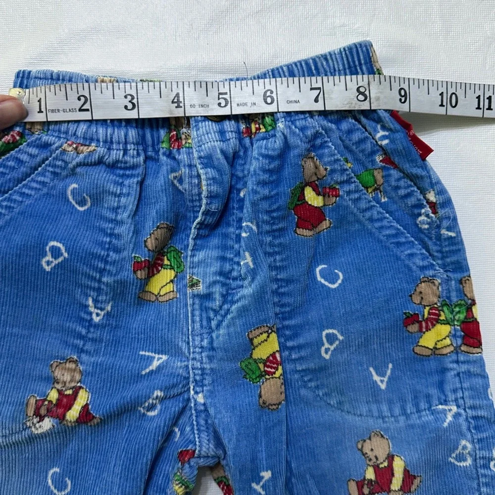Vtg 90s Baby OshKosh B'gosh Bear ABC Corduroy Pants Bottoms 12M Blue USA Made